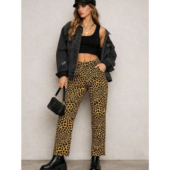 Holiday by Emma Mulholland Pants - Holiday Emma Mulholland Kokomo Pants Yellow Black Leopard Spot Cotton Size S